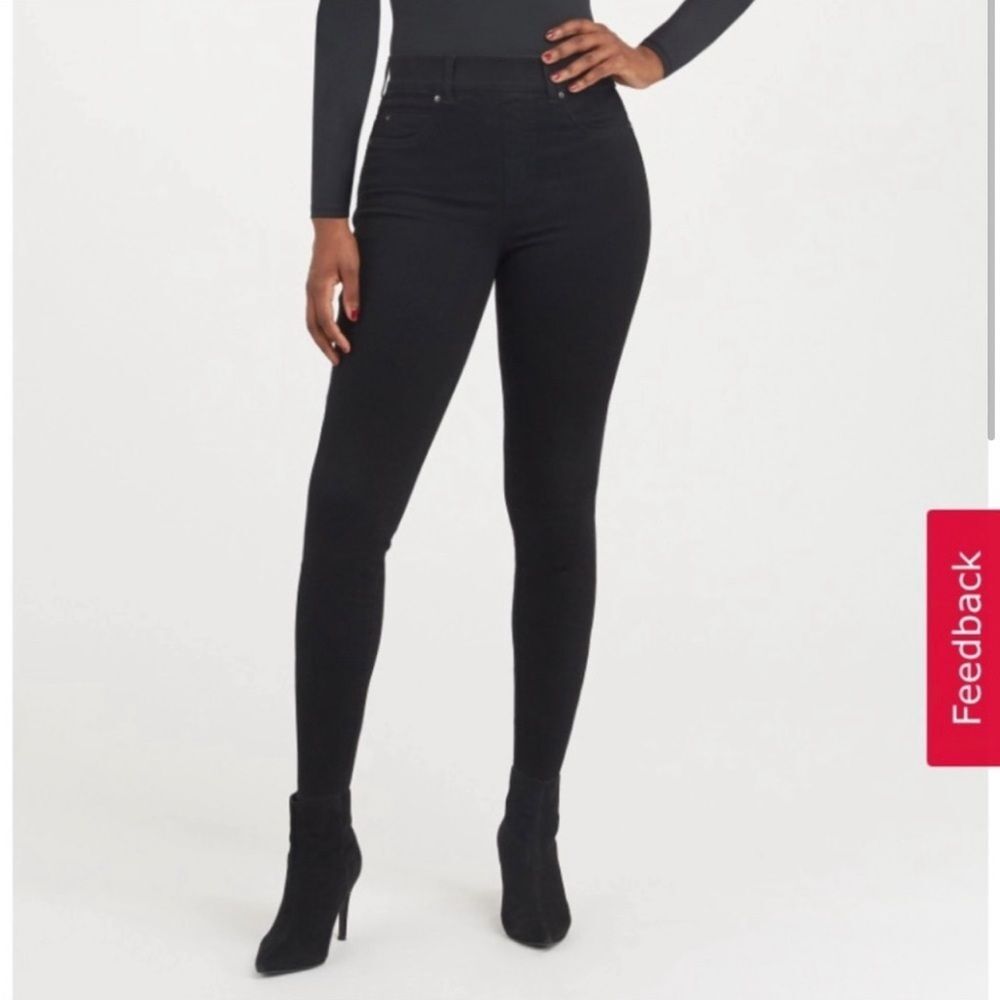 SPANX High Rise Pull On Ankle Skinny Jeans Black High Rise Waisted Jeggings M